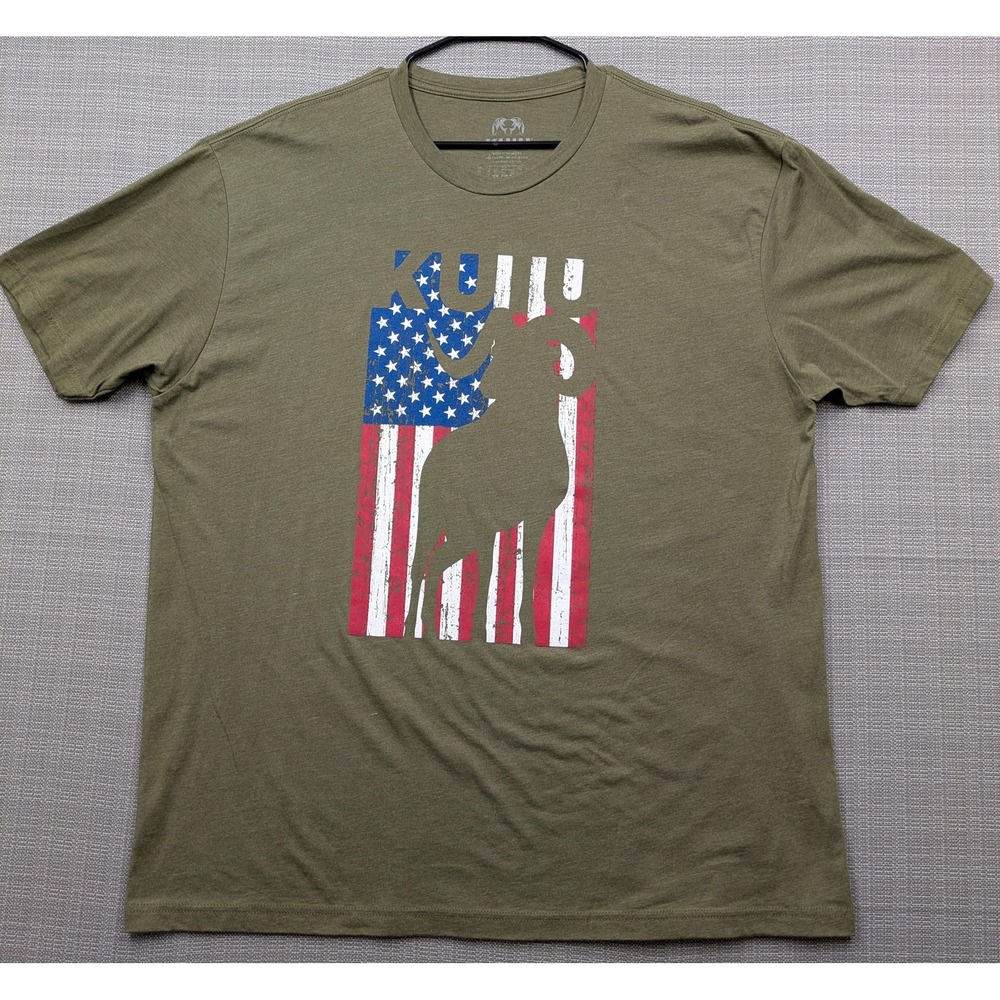 KUIU Shirt Mens 2XL Green American Flag Ram Patriotic Graphic Tee Hunting